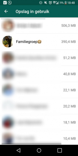 WhatsApp opslaggebruik