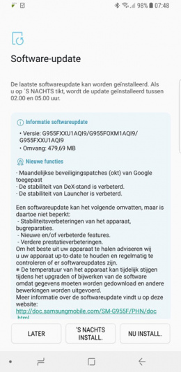 Galaxy S8 beveiligingsupdate oktober 2017