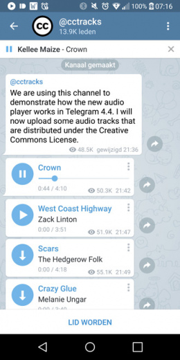 Telegram 4.4 muziekspeler