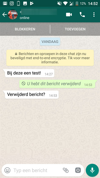 Whatsapp melding blijft staan