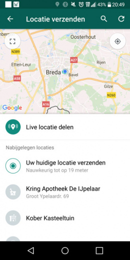 WhatsApp live locatie delen