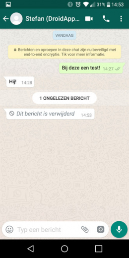 WhatsApp verwijder bericht