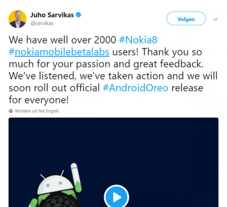 Nokia 8 Oreo update