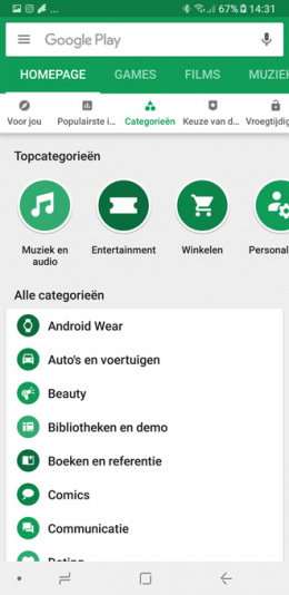 Google Play Store navigatiebalk