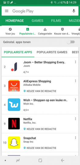 Google Play Store navigatiebalk