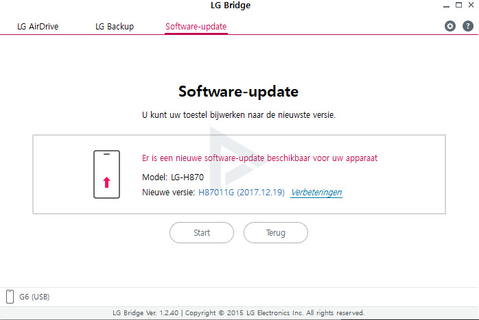 LG G6 beveiligingsupdate november 2017