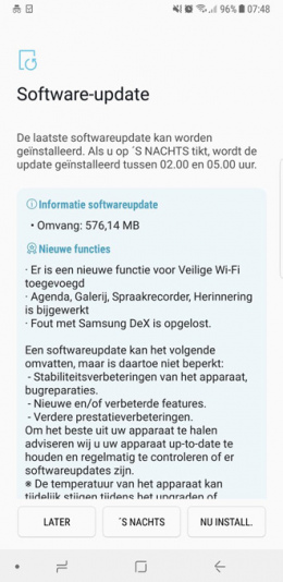 Samsung Galaxy Note 8 beveiligingsupdate november 2017