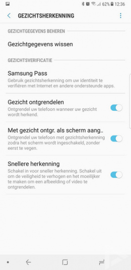 Samsung Galaxy Note 8 Gezichtsherkenning