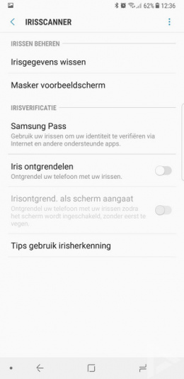 Samsung Galaxy Note 8 irisscanner