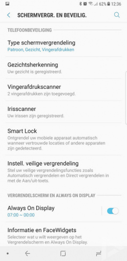 Samsung Galaxy Note 8 schermvergrendeling beveiliging