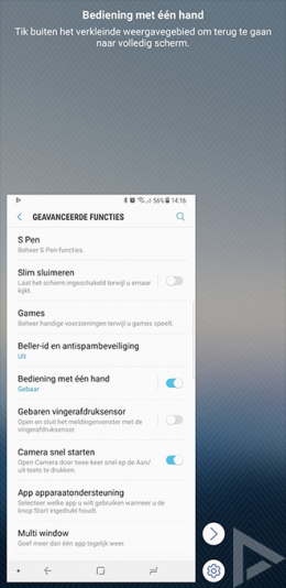Samsung Galaxy Note 8 bediening één hand