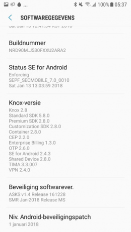 Galaxy J5 2017 beveiligingsupdate januari 2018