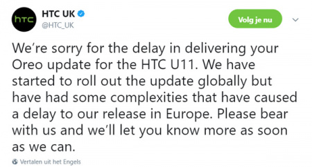 HTC U11 Oreo update