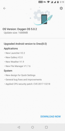 OnePlus 5T Android 8.0 oreo