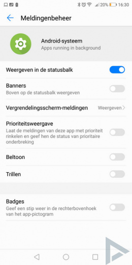 Android 8.0 Oreo actief in achtergrond melding