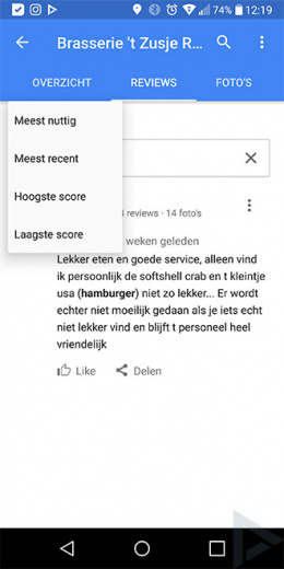 Google Maps reviews zoeken filters