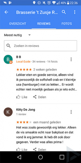 Google Maps zoekfunctie reviews