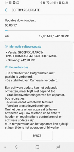 Samsung Galaxy S9 beveiligingsupdate maart 2018