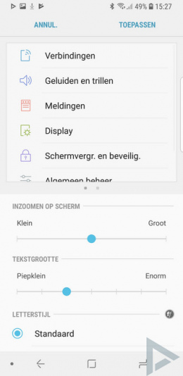 Samsung Galaxy S9 lettertype zoom
