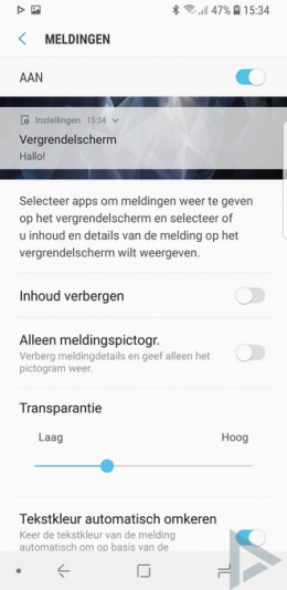 Samsung Galaxy S9 meldingen inhoud verbergen