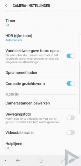 Samsung Galaxy S9 selfie instellingen