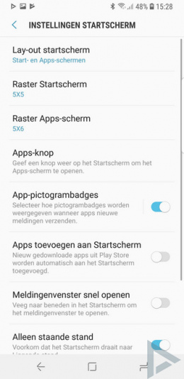 Samsung Galaxy S9 startscherm instellingen