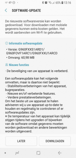 Galaxy S9 beveiligingsupdate april 2018