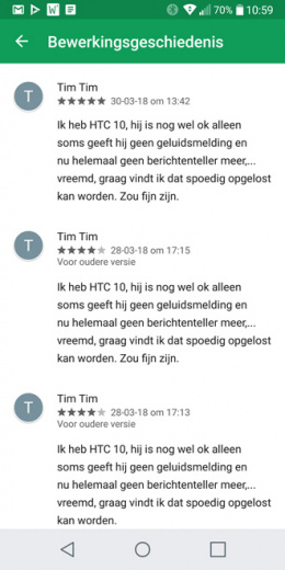 Google Play Store bewerkingsgeschiedenis