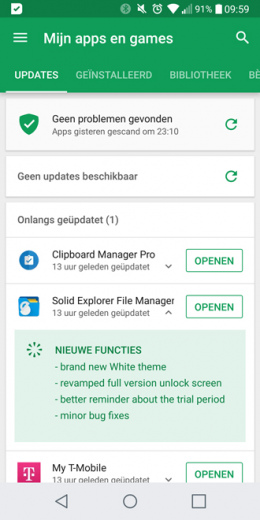 Google Play Store changelog apps