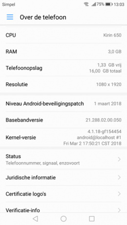 Huawei P9 Lite beveiligingsupdate maart 2018