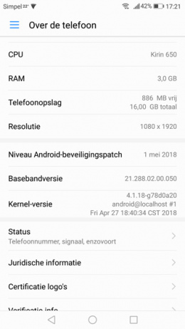 Huawei P9 Lite Beveiligingsupdate mei 2018