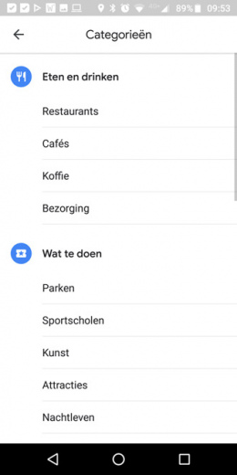 Google Maps verkennen categorieën