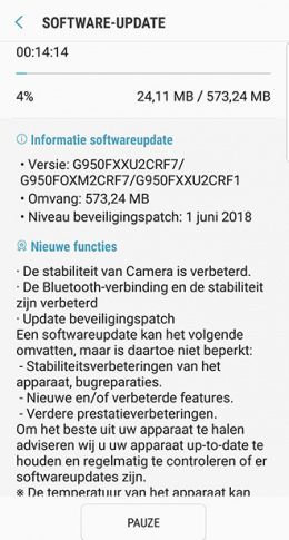 Galaxy S8 beveiligingsupdate juni 2018