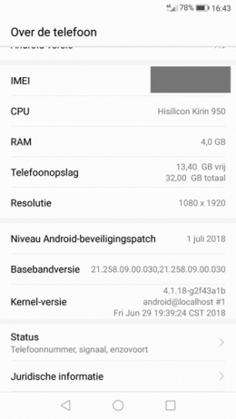 Honor 8 beveiligingsupdate juli 2018