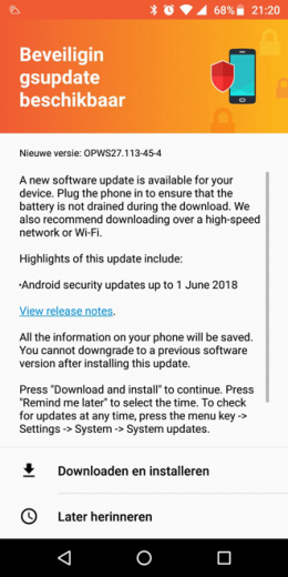 Moto G6 Plus beveiligingsupdate juni 2018