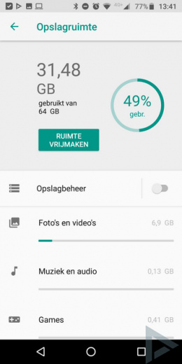 Moto G6 opslagruimte