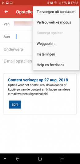 Gmail app vertrouwelijke modus