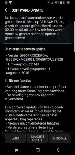 Samsung galaxy s9 beveiligingsupdate augustus 2018