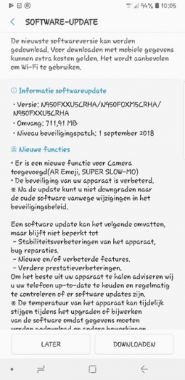 Galaxy Note 8 update september