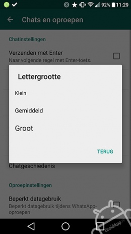 WhatsApp lettergrootte