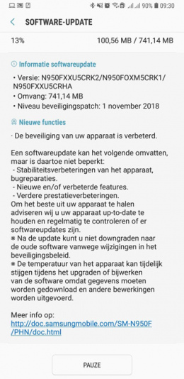 Beveiligingsupdate november Galaxy Note 8