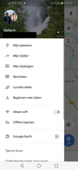 Google Maps material zijmenu