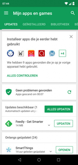 Google Play Store eerder gebruikte apps