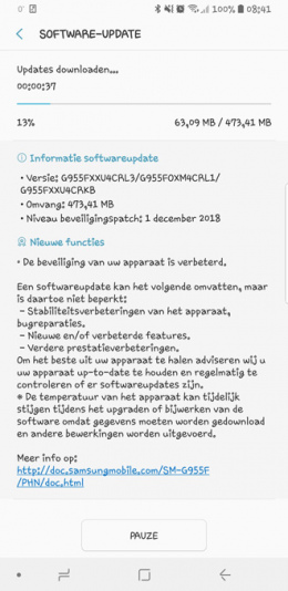 Galaxy S8 beveiligingsupdate december 2018