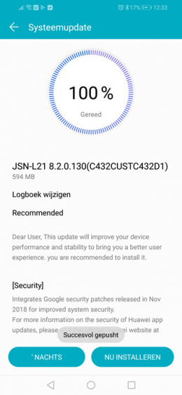 Honor 8X beveiligingsupdate november 2018