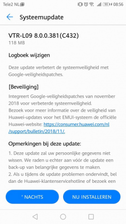 Huawei P10 beveiligingsupdate november 2018