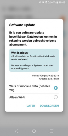 LG G6 beveiligingsupdate november 2018