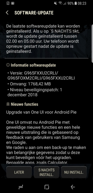 Samsung Galaxy S9 Android 9.0 Pie update