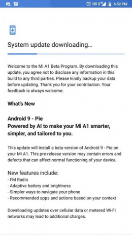 Xiaomi Mi A1 Android 9 Pie beta