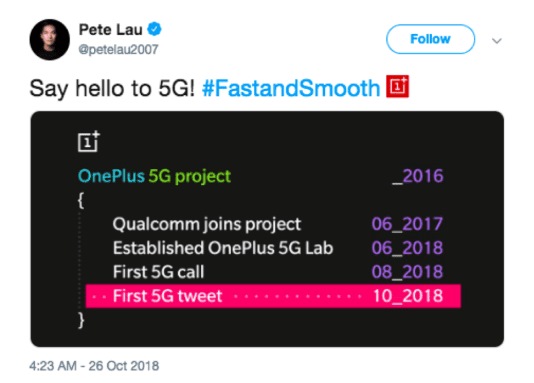 Pete Lau 5G tweet